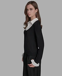 Bcbg Women's Long Sleeve with Embroidered Bib Sweater