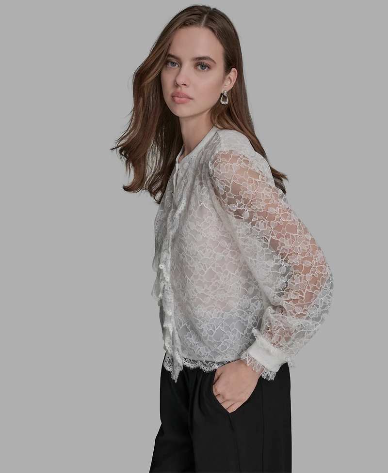 Bcbg Women's Long Sleeve Lace with Rhinestone Top