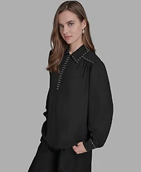 Bcbg Women's Long Sleeve Embellish Trim Top