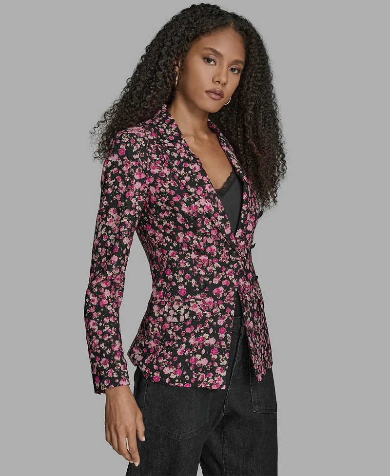 Bcbg Women's Printed One Button Long Sleeve Blazer