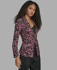 Bcbg Women's Printed One Button Long Sleeve Blazer