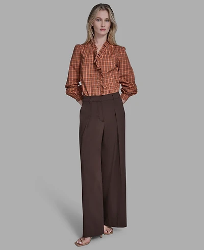 Bcbg Women's Plaid Button Placket V-Neck Top