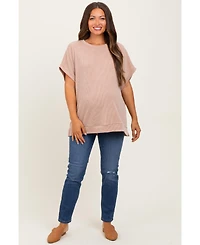 Pinkblush Maternity Olive Solid Ribbed Short Sleeve Oversized Tunic Top