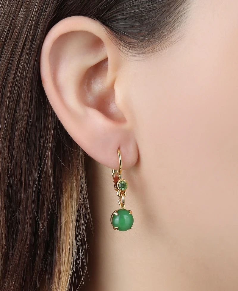 2028 Gold Tone Green Moonstone Drop Earrings