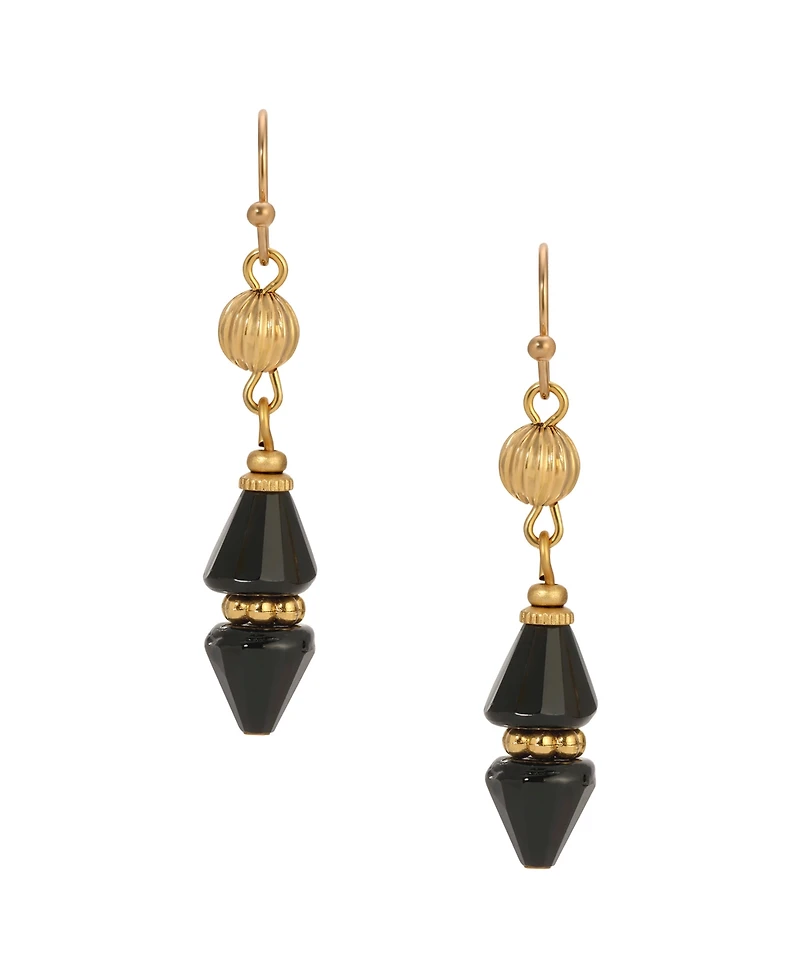 2028 Gold Tone Bead Drop Wire Earrings
