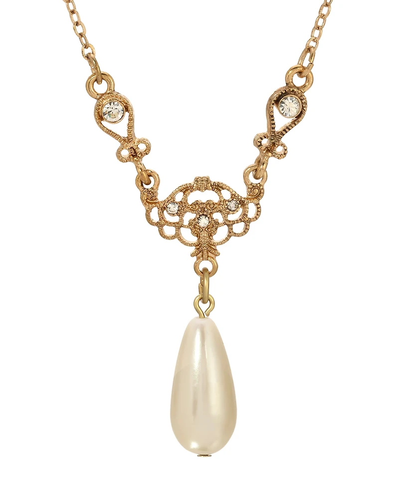 2028 Crystal Faux Cultivated Pearl Y-Necklace