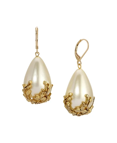 2028 Gold Tone Faux Cultivated Pearl Gold Bead Earrings