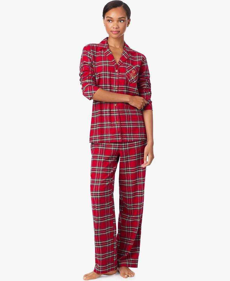 Lauren Ralph Lauren Women's Long Sleeves Notch Collar Pajama Set