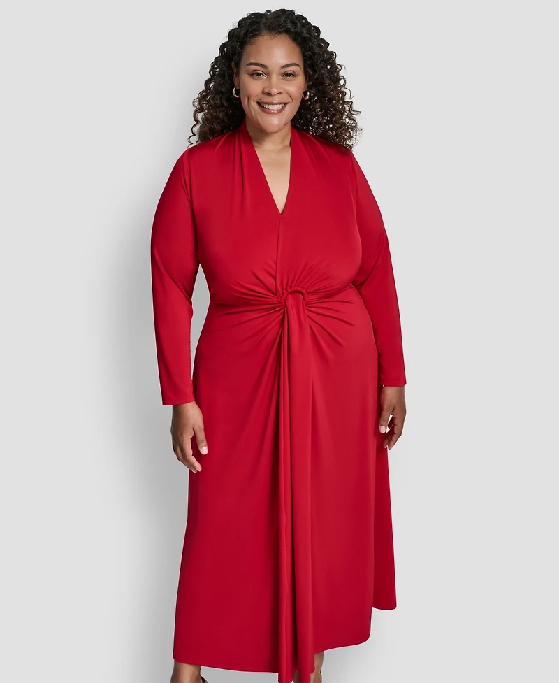 Dkny Plus Long Sleeve O-Ring Maxi Dress