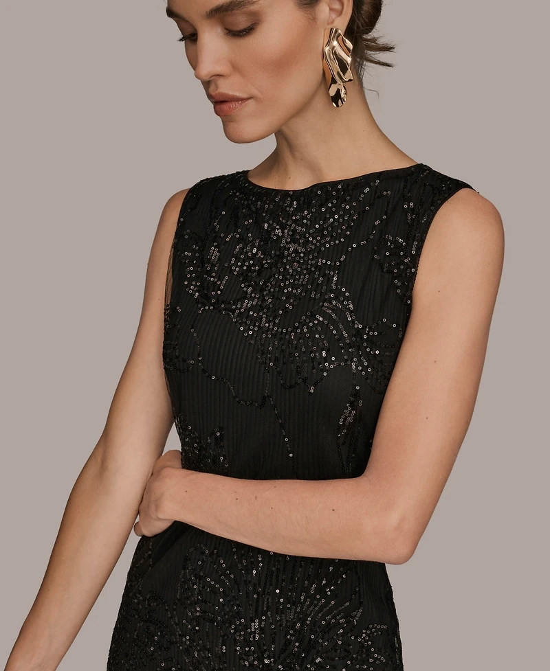 Donna Karan New York Women's Mesh Sequin Sleeveless Midi Dress