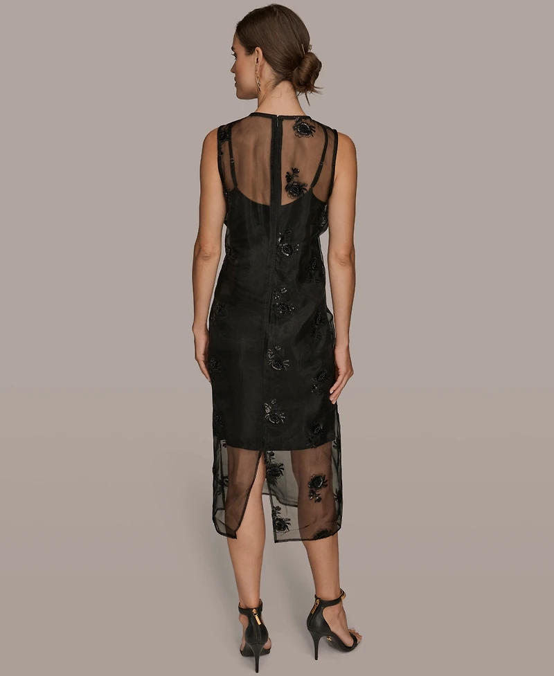 Donna Karan New York Women's Embroidered Sequin Slip Sleeveless Dress