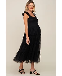 Pinkblush Maternity Smocked Mesh Ruffle Accent Midi Dress