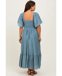 Pinkblush Maternity Blue Flutter Sleeve Ruffle Hem Midi Dress