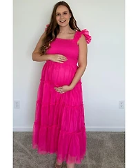 Pinkblush Maternity Smocked Mesh Ruffle Accent Midi Dress