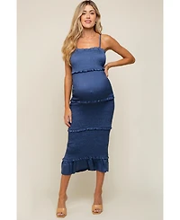 Pinkblush Olive Satin Smocked Fitted Maternity Maxi Dress