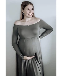 Pinkblush Maternity Solid Off Shoulder Maxi Dress