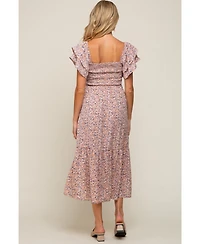 Pinkblush Maternity Light Pink Floral Flutter Midi Dress