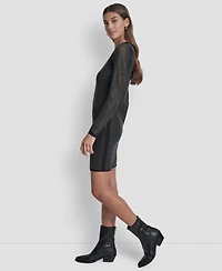 Dkny Jeans Women's Dome Studs Mesh Long Sleeves Dress