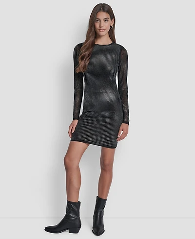 Dkny Jeans Women's Dome Studs Mesh Long Sleeves Dress