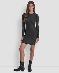 Dkny Jeans Women's Dome Studs Mesh Long Sleeves Dress