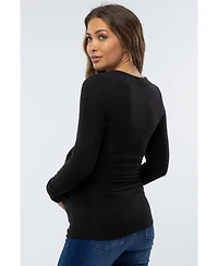 Pinkblush Maternity Navy Blue Brushed Knit Wrap Front Top