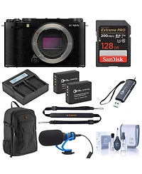 Fujifilm X-M5 Mirrorless Camera, Black, Bundle with 128GB Memory Card, 2x Extra Battery, Shotgun Microphone, Card Reader and Backpack