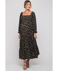 Pinkblush Maternity Cream Floral Smocked Long Sleeve Maxi Dress