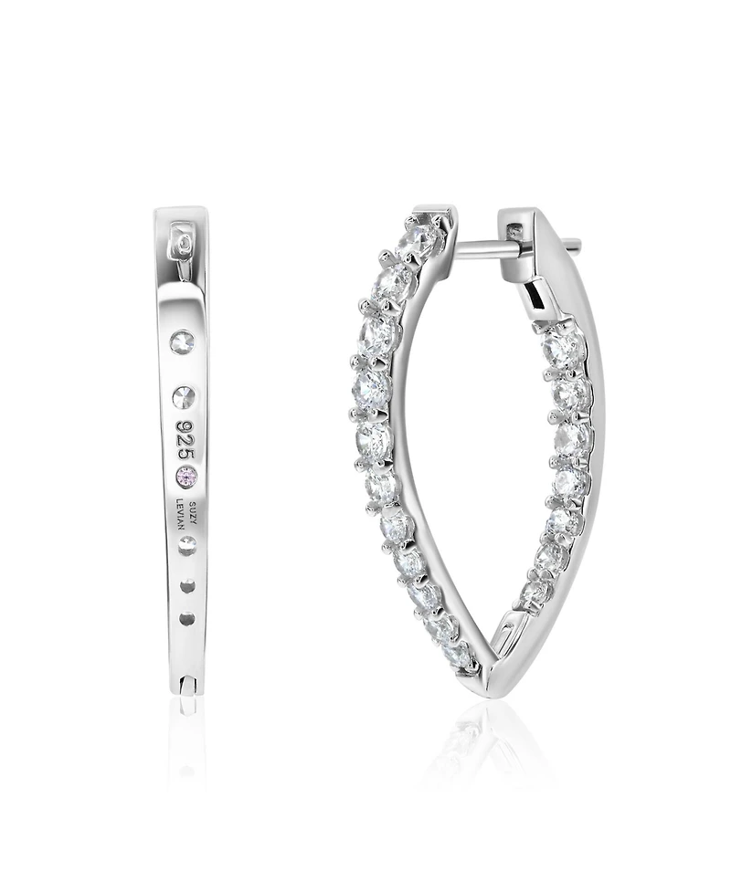 Suzy Levian Sterling Silver Cubic Zirconia Teardrop Hoop Earrings