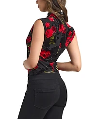 Bcx Women's Floral Print Mock Neck Sleeveless Top