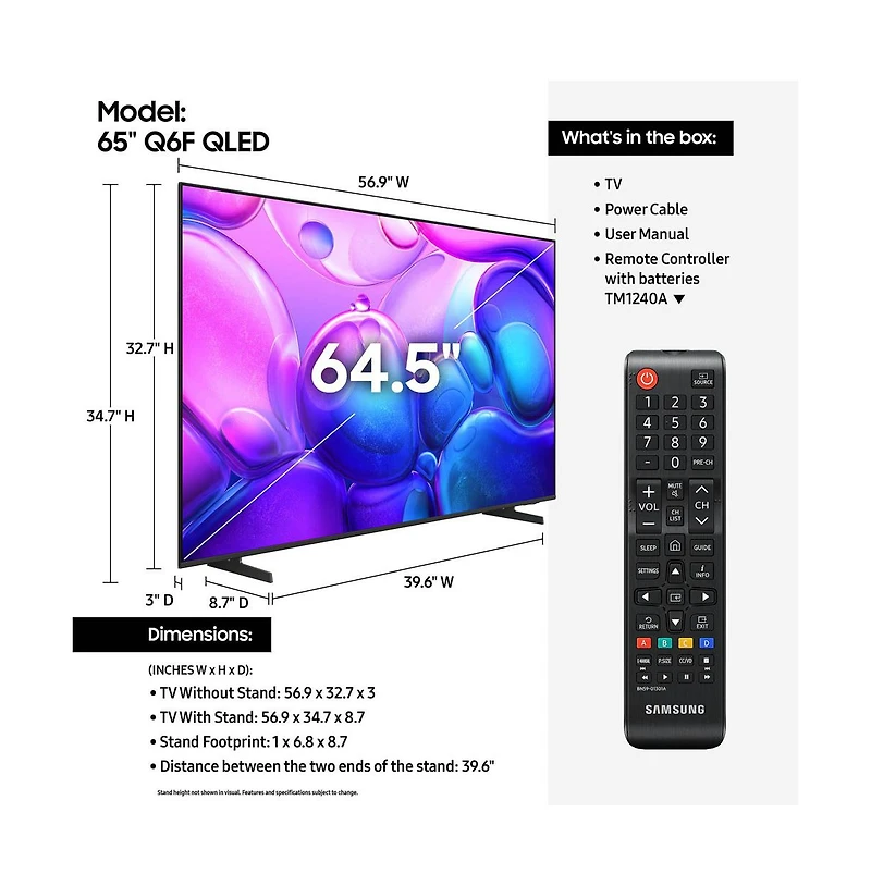 65" Class Qled Q6F Series 4K Quantum Hdr Vision Ai Smart Tv – QN65Q6FAAFXZA