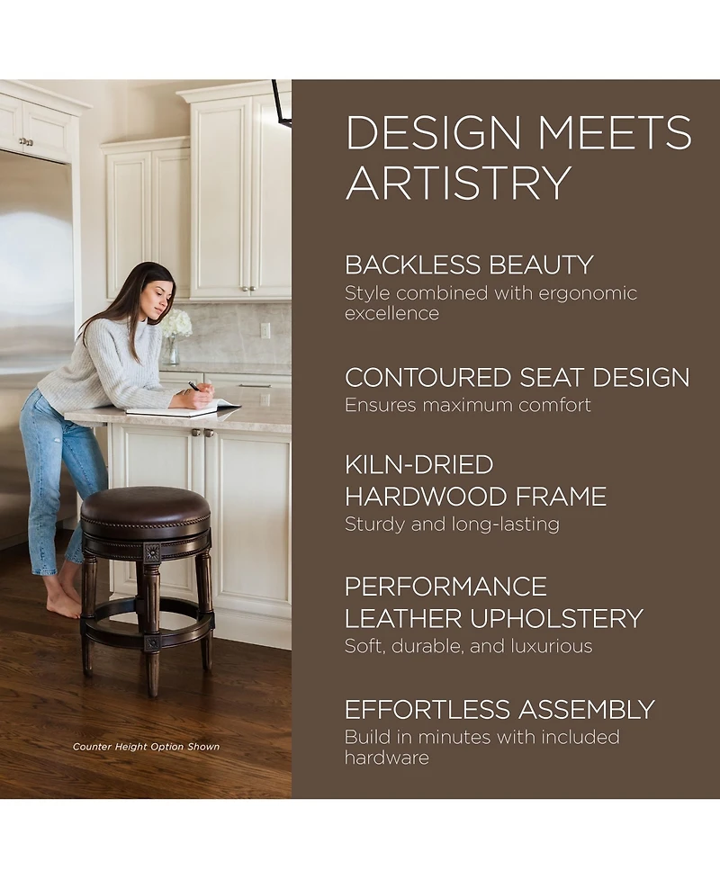 Maven Lane Pullman Backless Bar Stool in Dark Walnut Finish with Vintage Brown Leather