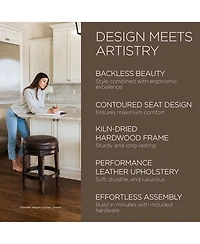 Maven Lane Pullman Backless Bar Stool in Dark Walnut Finish with Vintage Brown Leather