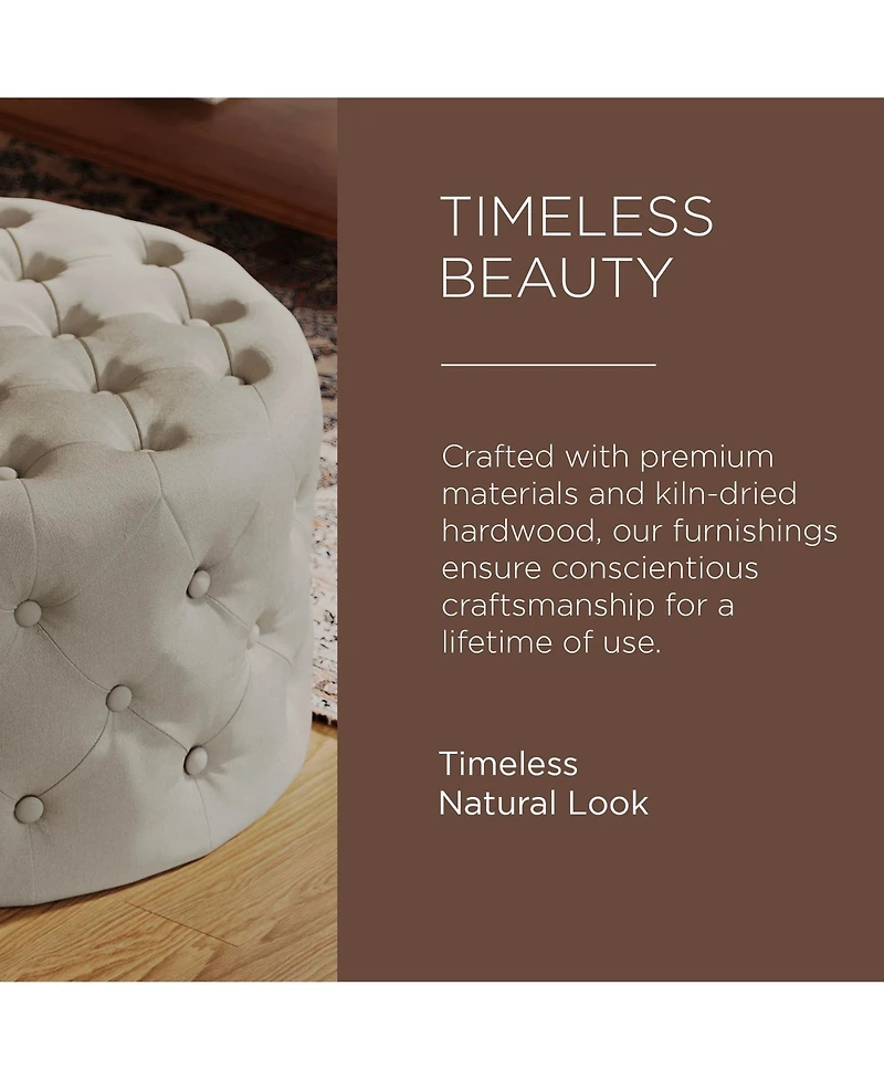 Maven Lane Marcy Traditional Round Ottoman in Dove Fabric Upholstery