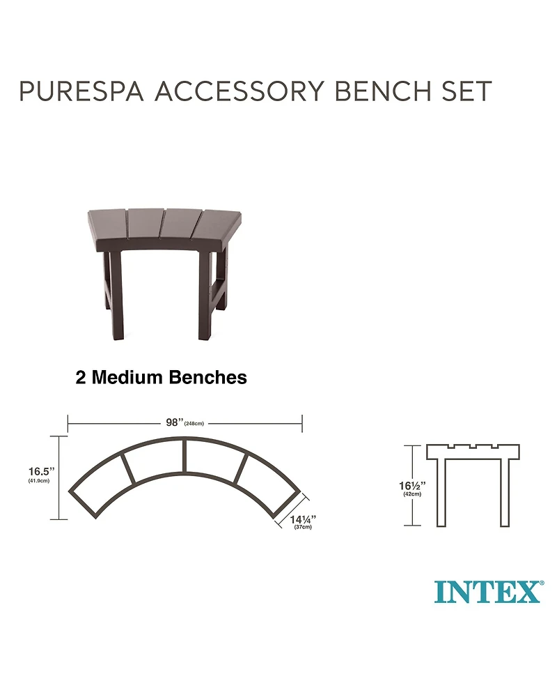 Intex 28514E 2 Medium PureSpa Accessories Benches, Compatible w/ 4 Person Spas