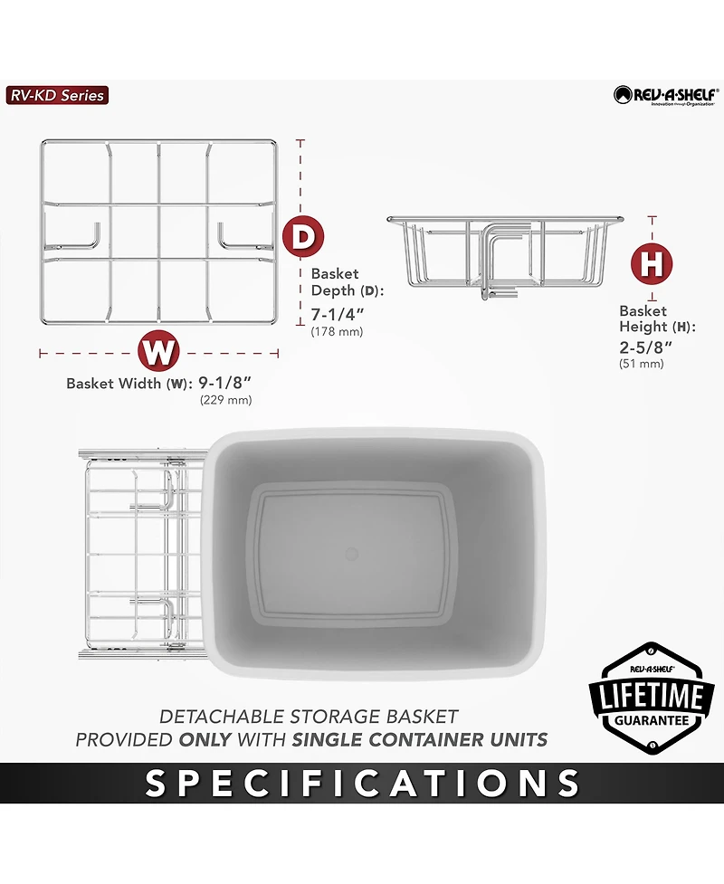 Rev-a-Shelf Pullout Trash Can 35 qt. for Kitchen Cabinets, Silver, Rv-12KD-17C S