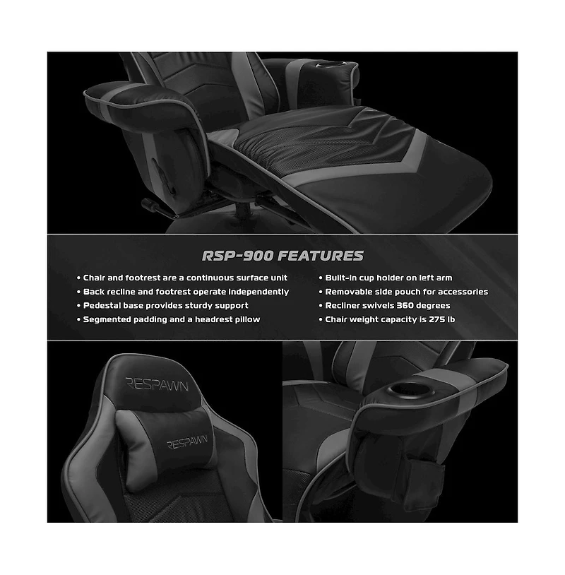 Respawn Reclining Gaming Chair with Footrest, Gaming Chair Recliner - Grey