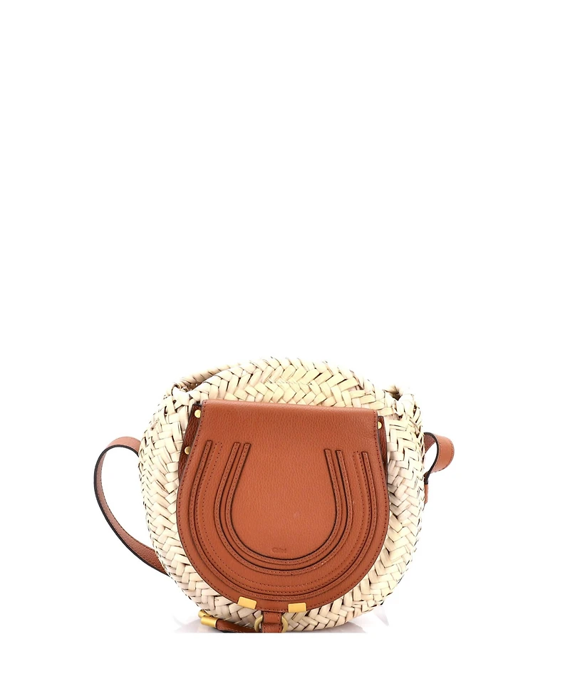 Pre-Owned Chloe Small Marcie Basket Crossbody Bag Raffia and Leather