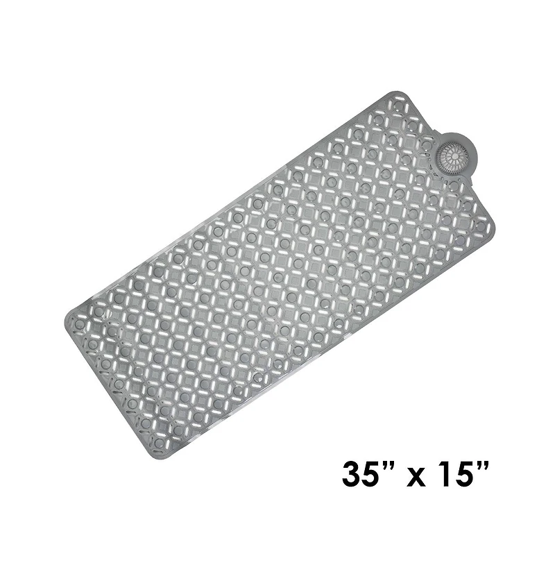 Cameo Non-Slip Bathtub mat, w/Removable Hair Catcher, 35" x 15", Shower Mat with Suction Cups and Water Drain Holes, Bpa, LaTeX, Phthalate F