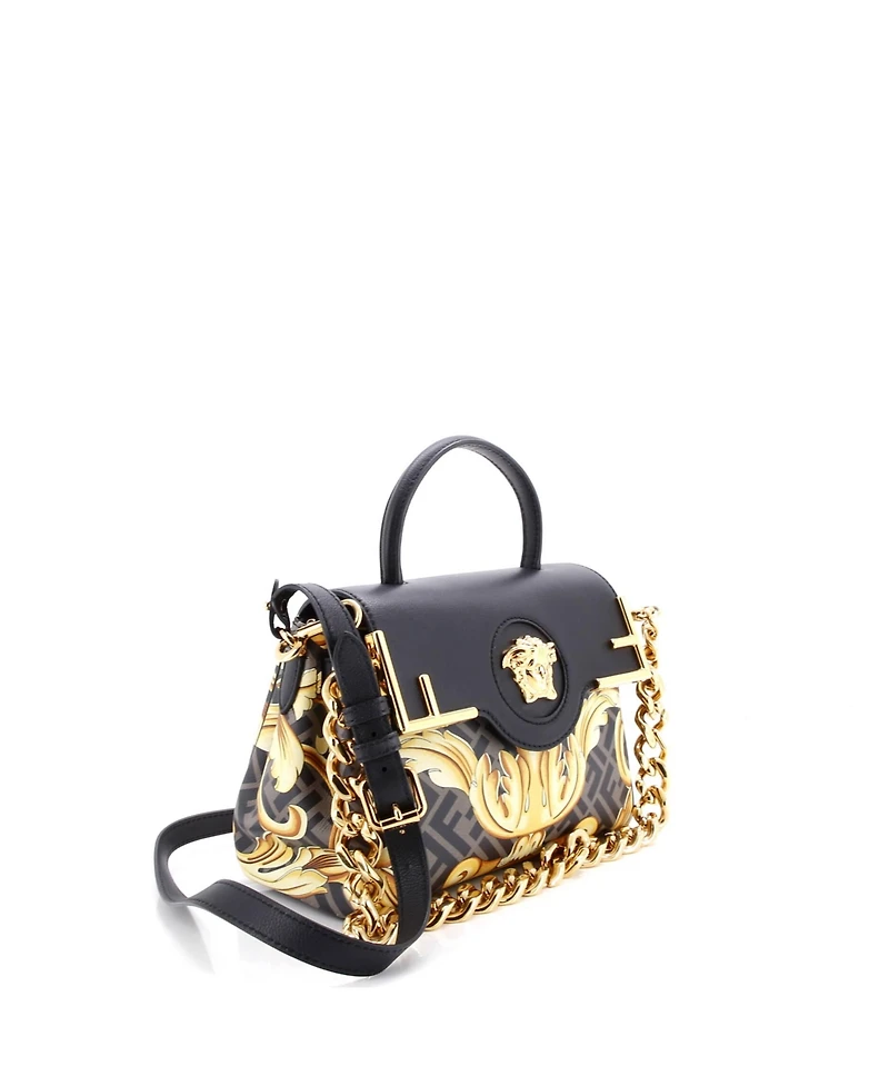 Pre-Owned Versace Medium x Fendi Fendace La Medusa Top Handle Bag Printed Laminated Leather with Leather