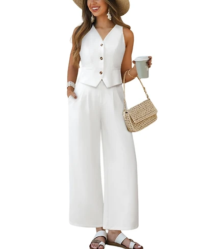 Cupshe Women's Sleeveless Vest & Wide Leg Pants Set
