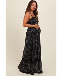 Pinkblush Maternity Black Floral Contrast Trim Maxi Dress