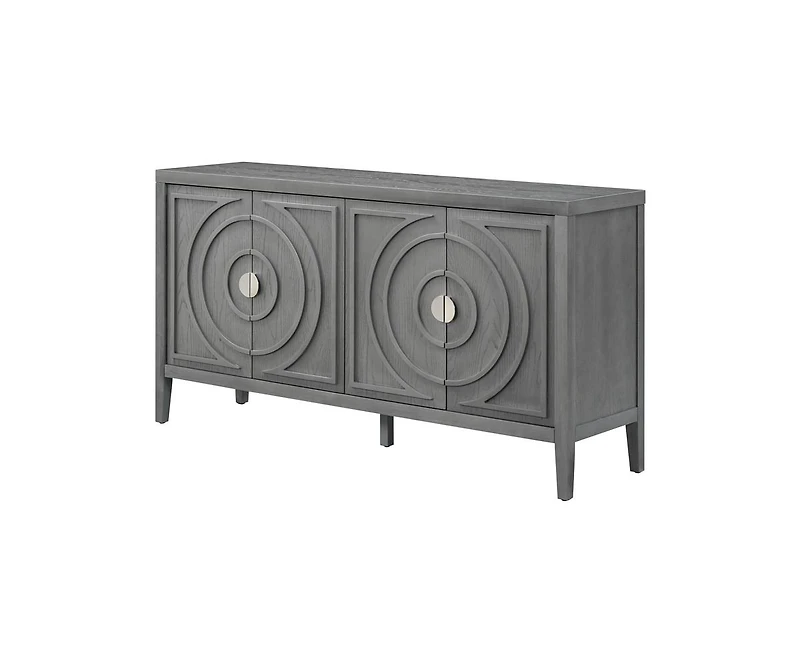 Casainc Retro Storage Cabinet Sideboard door with Circular Groove Design Round Metal Door Handle