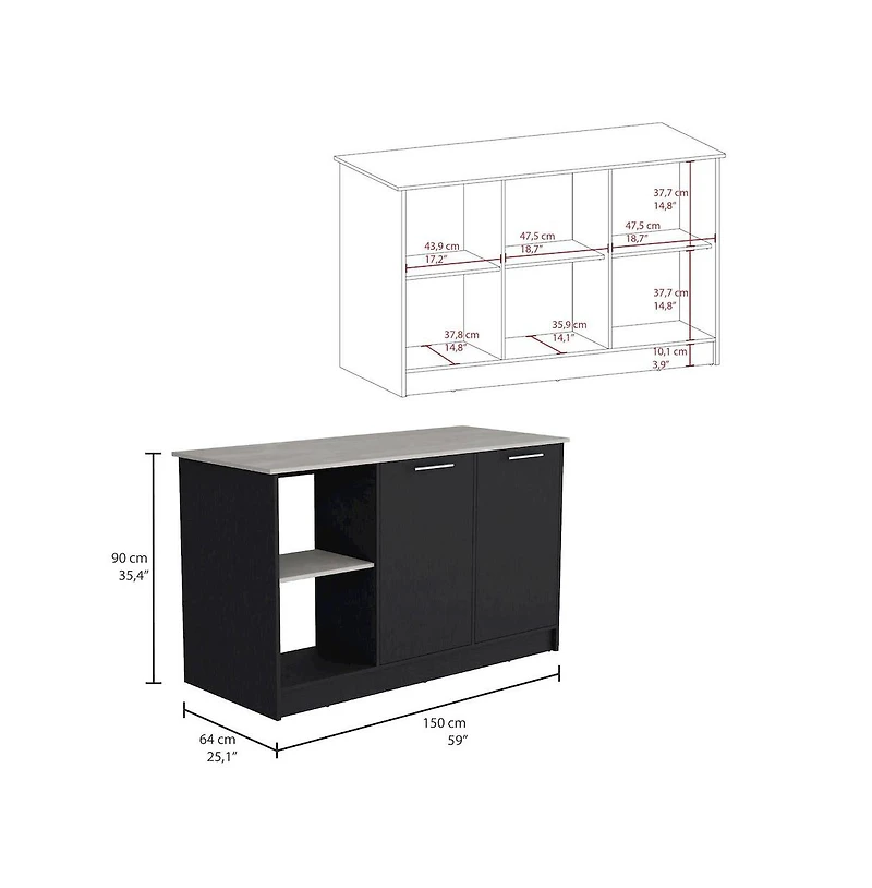 Tuhome Juniper Kitchen Island Black / Ibiza Marble Mdf