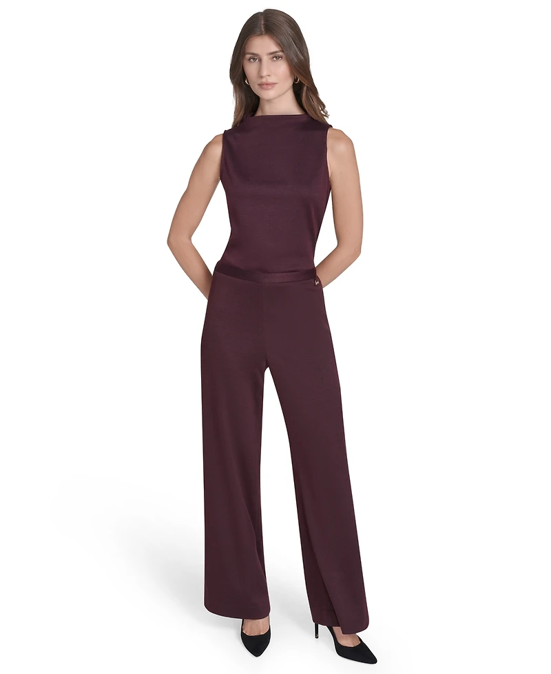 Halston Women's Mid Rise Wide Leg Ponte Trousers
