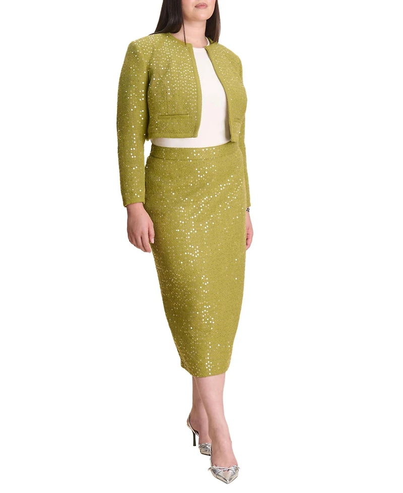 Eloquii Women's Sequin Tweed Midi Skirt