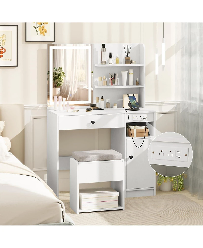 Vanity Desk with Mirror and Lights