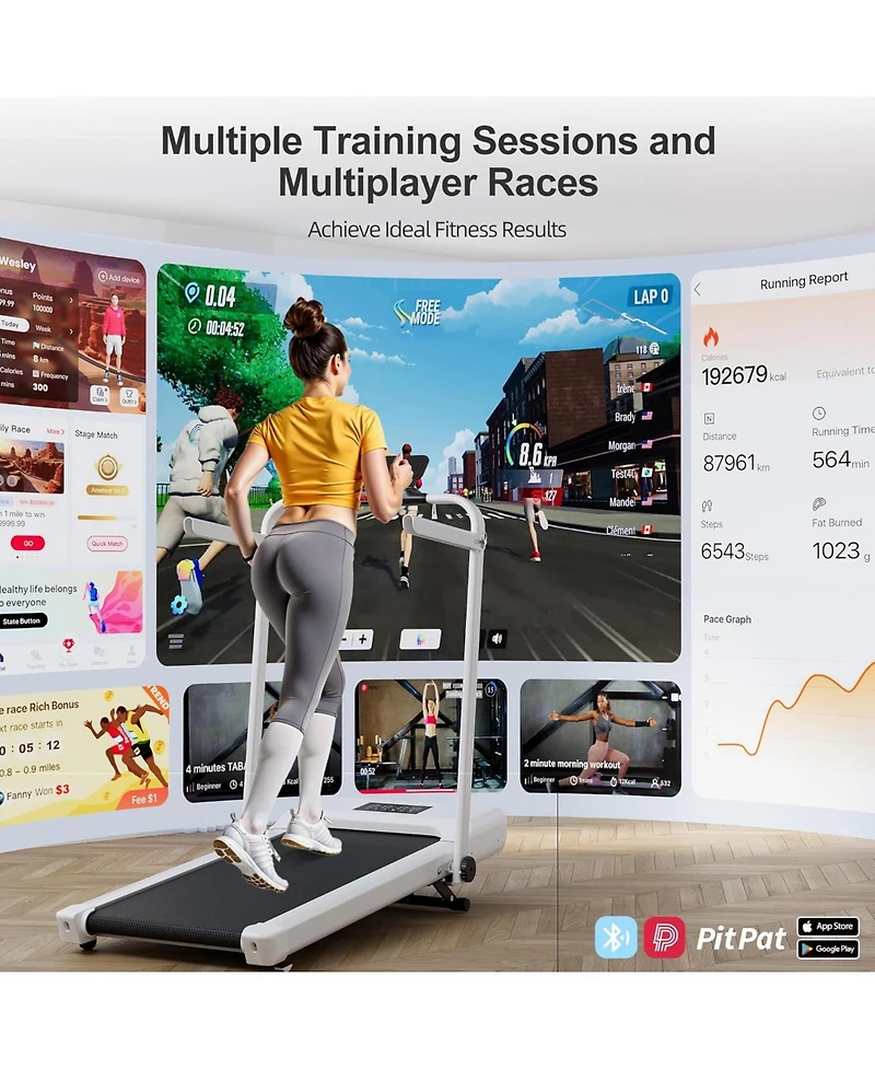 DeerRun 3-in-1 treadmill w/ handlebar. 300LB cap, 3.0HP motor, Led display, remote & App control. Foldable for small home/office spaces