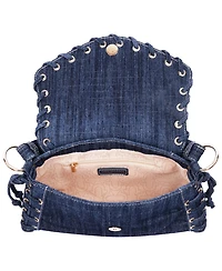 True Religion Studded Horseshoe Eyelet Denim Flap Bag