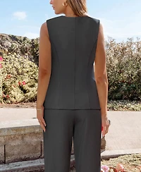 Cupshe Women's Sleeveless Button Front Wide Leg Pants Matching Set