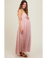Pinkblush Maternity Light Pink Floral Pleated Back Cutout Maxi Dress